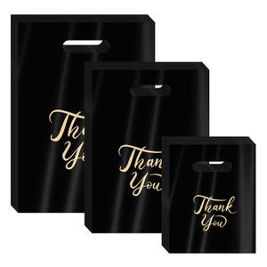 300 Pcs Thank You Merchandise Bags - 3 Size Shopping Bags for Business, Plastic Gift & Retail Bags, Bulk Merchandise & Goodie Bags for Wedding Party & Stores Packaging, Wholesale (Black)