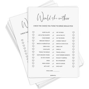 GardenCity Bridal Shower Games, Would She Rather Bridal Shower Game for 50 Guests, Minimalist