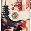 Kelvoris Japanese Sunset Goth Small Rfid Women Wallet Bifold Zipper Coin Pocket PU Leather Compact Cash Credit Card Holder Travel Wallet for Female Ladies Teen Girls 1 ID Window 10 Card Slots