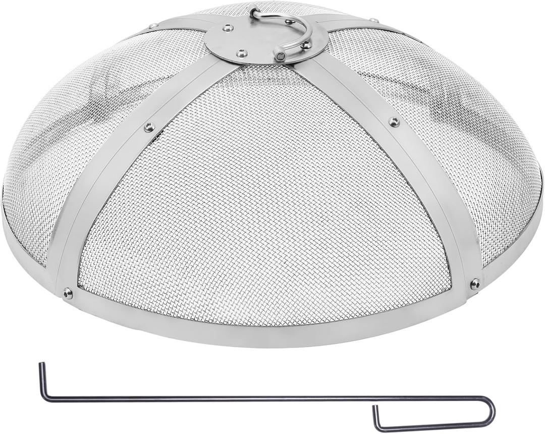 Fire Pit Spark Screen Round 20", Reinforced Heavy Duty Steel Metal Cover, Outdoor Firepit Lid, Easy-Opening Top Screen Covers Round with Ring Handle for Outdoor Patio Fire Pits Backyard