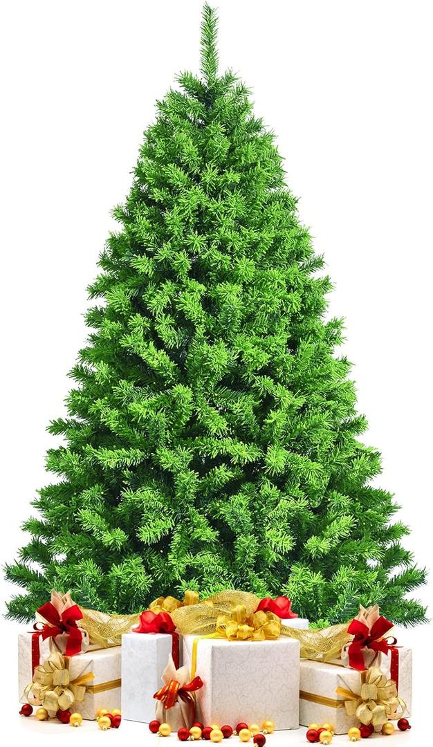 DORTALA Artificial Christmas Tree, 6.5 FT Unlit Flocked Xmas Tree with 924 Branch Tips, Foldable Metal Stand, Green