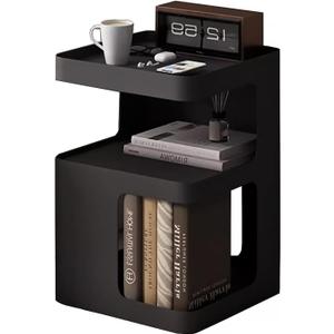 Black Side Table,Modern end Table for Sofa & Couch,3-Tier Metal nightstand,Small Bedside Table with Storage for Bedroom,Living Room,Small Space.No Assembly Required