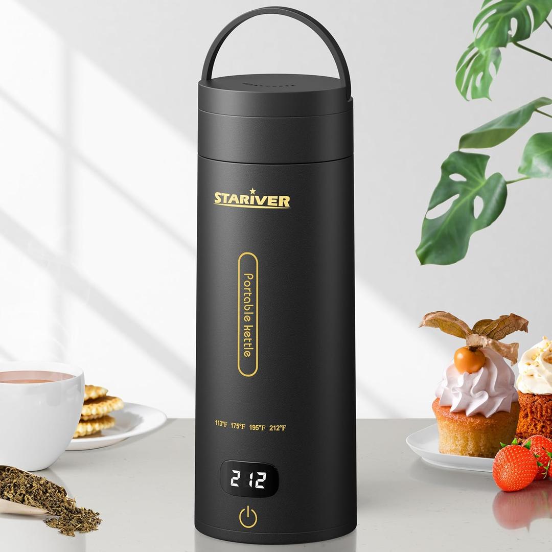 Travel Electric Kettle, Portable Small Electric Kettle for Tea Coffee, Hot Water Kettle with 4 Temperature Controls and Keep-warm, 304 Stainless Steel Auto Shut-Off & Boil Dry Protection (Black)