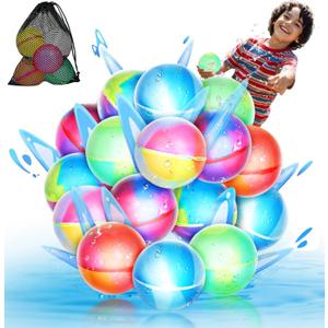16 PackMagnetic Reusable Water Balloons, Fast Self-Sealing for Kids Adults Latex-Free Silicone Quick Easy Auto Fill Bomb Ball, Refillable Pool Beach Outdoor Activities Games Toy Summer Fun Splash