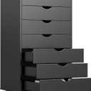 OLIXIS 7 Drawer Mobile File Cabinet Under Desk Storage Organization with Wheels Vertical Filing Chest Rolling Wood Small Desk Printer Stand for Home Office, 15.75"D x 18.74"W x 34.25"H, Black
