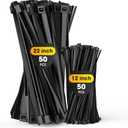 Zip Ties Heavy Duty, 250 LBS 22+12 Inch 100PCS Industry Cable Ties Tensile Strength 0.5 Inch Width Extra Large Wire Ties Adjustable Nylon Tie Wraps for Home, Garden, DIY, Industry Work, Black 