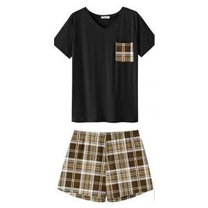 Ekouaer Women's 2Piece Pajama Set Short Sleeve Sleepwear PjTop and ShoPjs Brown Plaid, XXL Ekouaer Women's 2Piece Pajama Set Short Sleeve Sleepwear PjTop and ShoPjs Brown Plaid, XXL
