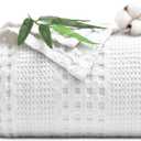 PHF Cooling Waffle Blanket Twin Size, Lightweight 60% Rayon Derived Bamboo & 40% Cotton Breathable Blanket for Hot Sleepers, Soft and Luxury for Bed Couch and Sofa, 66"x90", White