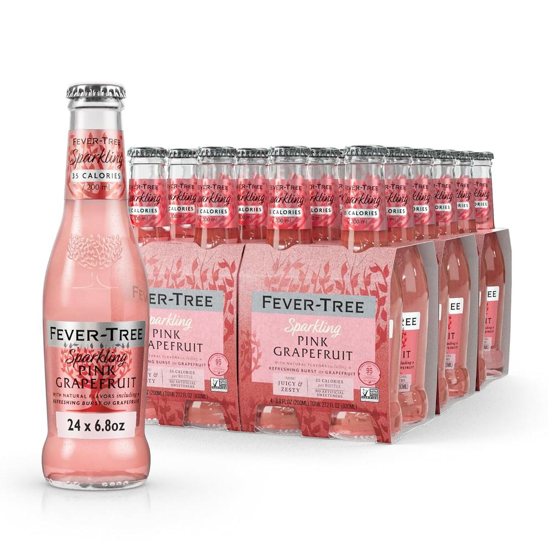 Fever Tree Sparkling Pink Grapefruit - Premium Mixer - Refreshing Beverage for Cocktails & Mocktails. Naturally Sourced Ingredients, No Artificial Sweeteners or Colors - 200 ML Bottles - Pack of 24, Best Before 07-2026 