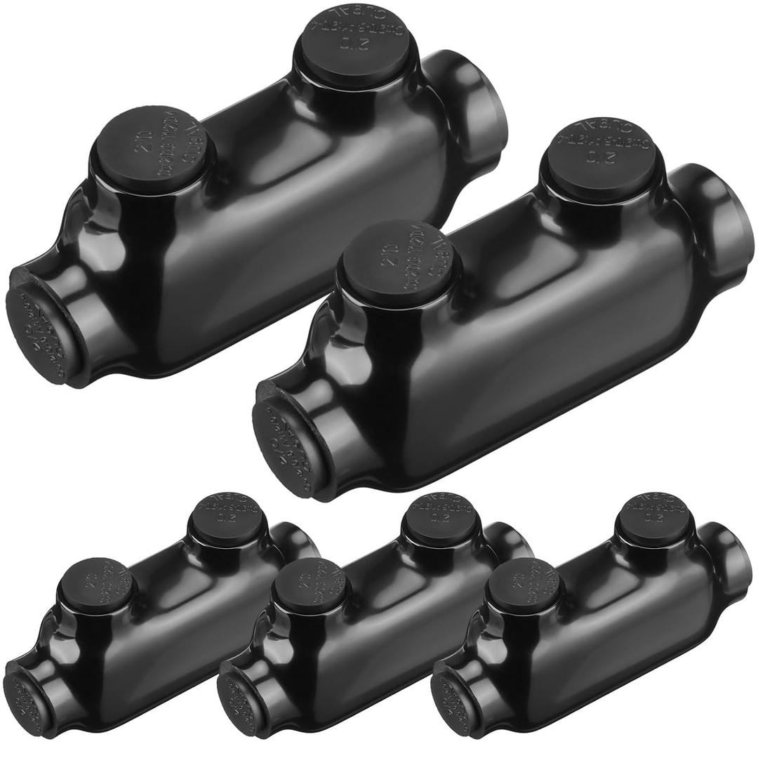 Copkim 5 Pcs Insulated Wire Connectors Black Splice Connector 2 Ports Multi Cable Soldering Lugs Double Side Entry Cable Splicers with Oxide Inhibitor (1/0-14 Wire Range)