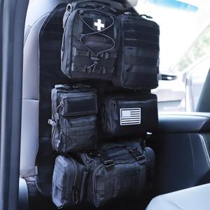 Universal Tactical Car Seat Back Organizer Bag Tactical Molle Vehicle Organizers Panel Vehicle Protector Organizers with 5 Detachable Pouches for Car Truck Ford Jeep (Model B-Black)