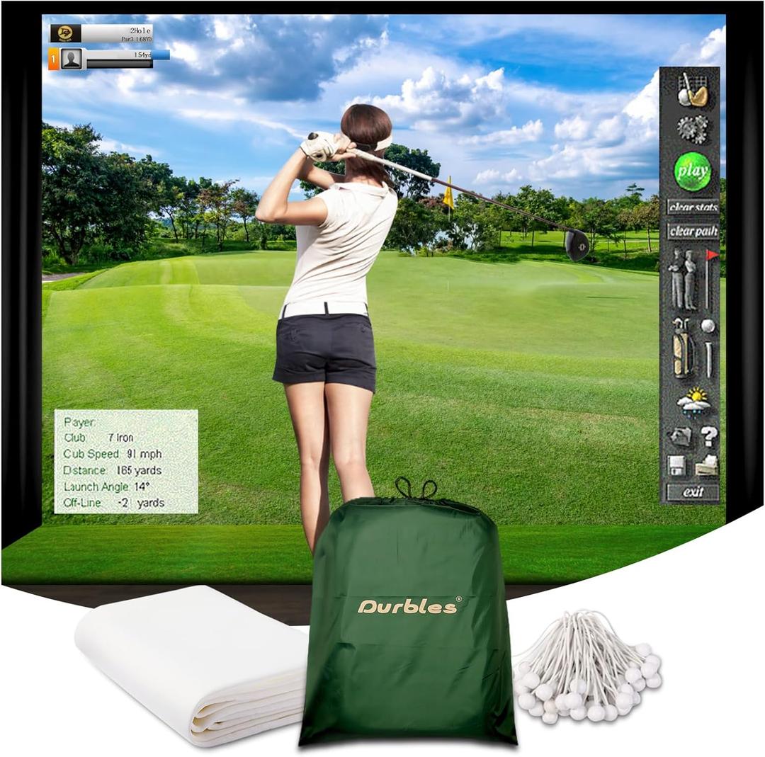 Golf Simulator Impact Screen, Premium Triple Layer Launch Monitor Projector Screen with HD Visuals, Indoor Practice Screen for Enclosure and Net, Hitting Screen with Grommets & Bungee Cords (9.8 x 8.5 ft)