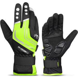 INBIKE Cycling Gloves for Men Winter Windproof Reflective Thermal Gel Pads Touch Screen Bike Gloves for Cold Weather Riding (X-Large, Green)