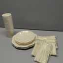 175 Pcs Ivory Plates and Napkins Set, 25 Guest Ivory Party Supplies Include Scalloped Plate Paper Napkin Cup Fork Knives Disposable Plastic Cutlery for Birthday Wedding Baby Shower Party