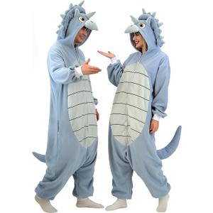 ABPTBAZ Dinosaur Costume Adult, Dinosaur Onesie Adult Triceratops Animal Cosplay Pajamas for Women men (X-Large)