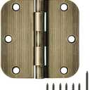 18 Pack Door Hinges Antique Brass 3.5 Inch Interior 3 1/2" Round 5/8" Radius Heavy Duty Metal Hardware Kit 3 ½" 5/8" Radius Flat Hinge for Bifold Doors Decor Master Bedroom Storage Room, Silver