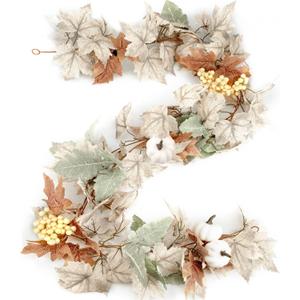 TonJin 1PCS Fall Garland, 6FT/180cm Autumn Maples Leaf Pumpkin Berry Garland Fall Decor Suitable for Thanksgiving Halloween Christmas Mantle Fireplace Farmhouse Harvest Decor
