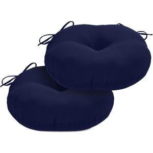 Round Outdoor Chair Cushions, Tufted Bistro Chair Cushions with Ties, Thickened Round Seat Cushion for Patio Furniture, 2 Pack, 15x15 Inch, Navy