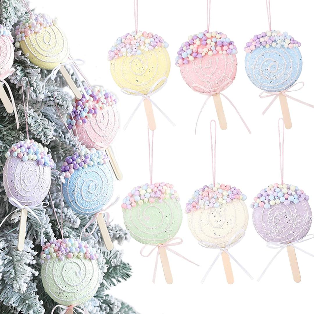 Colorful Macaron Lollipop Party Decorations - 6 Candy Gift Hanging Ornaments for Christmas, New Year, Easter, and Birthday Celebrations (6pcs Ice Cream)