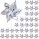 Qualirey 36 Pcs Reflective Pinwheels Bulk Silver Sparkly Pin Wheels for Yard and Garden Decor Bird Deterrent High Reflective Bird Repellent Devices Wind Spinner for Garden Lawn Farm Scare Birds