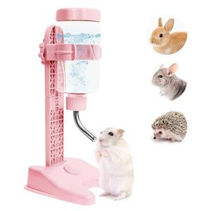 VANNON Pet Standing Water Dispenser Top Fill Dog Water Bottle Dispenser with Stand Leakproof Pet Slow Water Bottle for Small Animals, 13oz, BPA Free, Adjustable Height, Pink