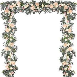 DearHouse 2Pack Artificial Peony Flower Garland - 6ft/Strand Silk Peony Flower Greenery Garland with Fake Willow Leaves for Wedding Ceremony Backdrop Party Table Centerpieces Decor(Champagne)