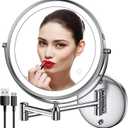 Rocollos Rechargeable Wall Mounted Lighted Makeup Mirror, 8 Inch Double-Sided LED Vanity Mirror 1X/7X Magnification,3 Color Lights Touch Screen Dimmable 360Swivel 13 Inch Extendable