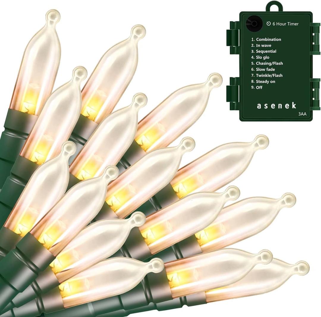 Battery Operated String Lights, 50 LED 18ft Christmas Lights Mini Lights with Timer & 8 Modes, for Christmas Tree Wreath Party Wedding Thanksgiving Decoration, Warm White