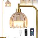 Glass Floor Lamp for Living Room,Bedroom,Mid Century Modern Standing Lamp with Remote,Gold Dimmable Brass Tall Lamp Gtained Mini Floor Light Vintage Retro Arc Boho Bohemian