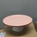 Lallisa 10" Ceramic Heart Cake Stand Pink Round Dessert Plate with Red Heart Edges Wedding Cake Pedestal Stand Display for Valentine's Day Birthday Wedding Party Decorating