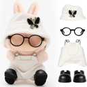 4pcs Dolls Outfit Set, Hat & Overalls for 17 cm Doll Clothes Accessories Suit, Stylish Clothes for Doll, Cute Outfits for Dress up Unique Style with Premium Fabric, White