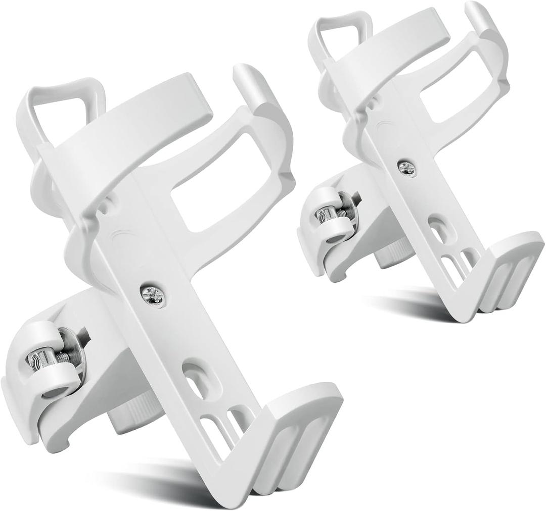Universal Bike Cup Holder - 360 Degree Rotating Bottle Cage for Bike & Stroller (White -2 Pack)
