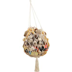 Stuffed Animal Storage Hammock Corner Hanging Net Stuffy Animal Hammock Macrame Toy Display Plush Toy Holder for Kid Bedroom Decor Boho Nursery Playroom Organizer (Cream)