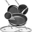 Non Stick Frying Pans Set with 2 Lid, Hybrid Pans Set Nonstick (8+10+12inch),Skillets for cooking, PFOA Free Stainless Steel Kitchen set, Dishwasher and Oven-Safe Cookware Sets