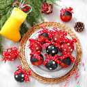 Suncalla 12 Pcs 2.4 Inch Christmas Glitter Ball Ornaments Mouse Plastic Ball with Dot Bow Tree Ornaments Cartoon Mouse Balls Red Black Yellow White Dot Decorations for Xmas Trees Party House Decor