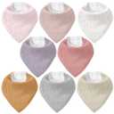 Muslin Baby Bibs 8 Pack, Baby Bandana Drool Bib for Drooling and Teething, Cotton Soft Absorbent for Girls Boys Medieval Style (Macaron Pink)