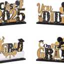 Graduation Party Decorations, 4 Pieces Class of 2025 Grad Congratulate Wooden Centerpieces, Table Toppers for High School College Graduation Party Prom Favor Supplies Photo Booth Props, Black