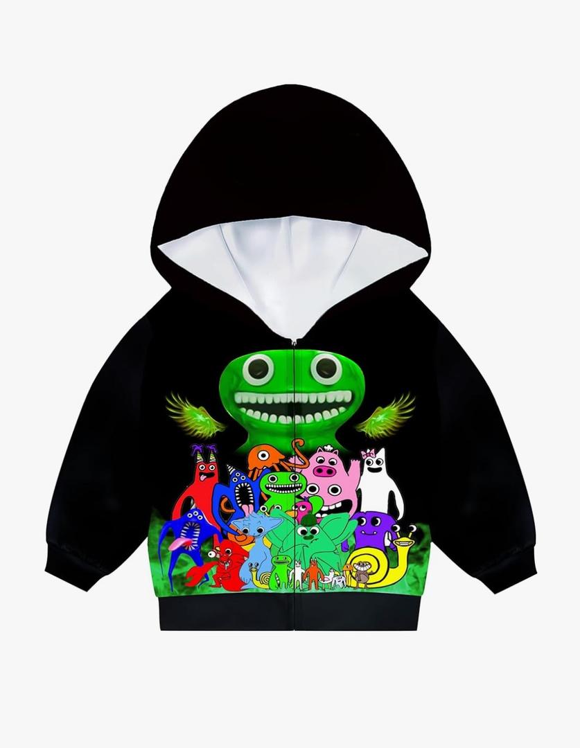 SHDEMY Boys Garten of Banban Hoodies Kids Cartoon Game Monster Zip Up Sweatshirt Horror Jacket Novelty Party Outfit 120