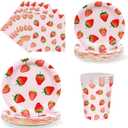 Strawberry Birthday Party Supplies - 80 Pcs Disposable Tableware Set for 20 Guests, Includes 9" Dinner Plates, 7" Dessert Plates, Cups & Napkins, Berry Sweet 1st Birthday Decorations