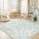 CAPALOCA 5x8 Washable Nursery Girls Low Pile Area Rug Green Blue