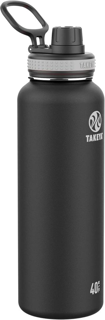 Takeya Originals 40 oz Vacuum Insulated Stainless Steel Water Bottle - Leakproof & BPA-Free Spout Lid - Keeps Drinks Cold 24 Hrs/Hot 12 Hrs - Double-Wall Design - Ideal for Active Lifestyles, Black