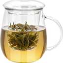 Arefen Glass Tea Cup With Infuser and Lid - 17OZ Large Borosilicate Mug With Strainer for Loose Leaf, Blooming Tea, Tea Bag - Clear Cute Mushroom Design