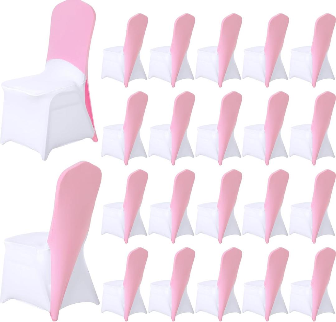Mindsoft 20 Pcs Chair Cap Covers Spandex Chair Hood Sash Hat Bands Folding Stretch Elastic Cover for Wedding Holidays Banquet Party Celebration (Light Pink)