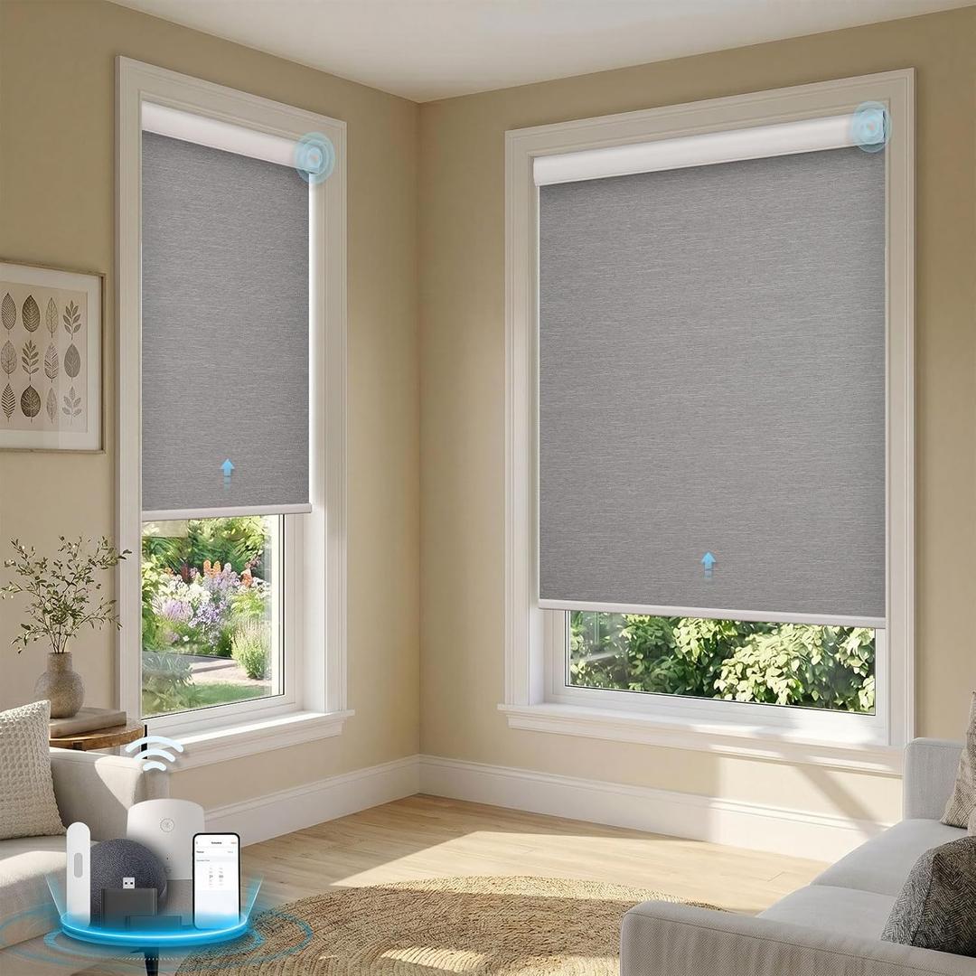 Motorized Blinds with Remote, Smart Roller Shades, Grey, 24" x 72"