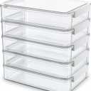 Citylife 5 PCS 6 Qt Plastic Storage Bins with Lids and Latches, Portable Project Case for Drawers, Clear Stackable File Box for Organizing A4 Paper, Letters, Documents, Art Supplies, and Crafts (5 Packs-Large, Clear White)