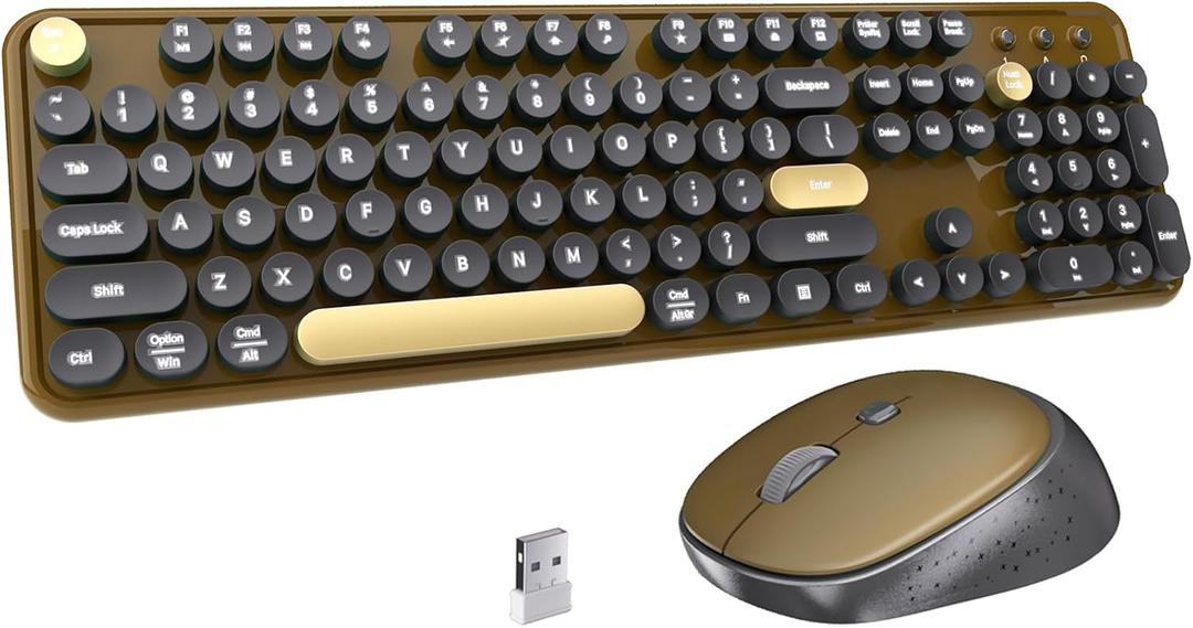 Keyboard and Mouse Wireless Black Coffee
Full-Sized Office Keyboard with Typewriter Flexible Keys, 2.4GHz Connection, Wrist Rest, Optical Mouse for PC Laptop