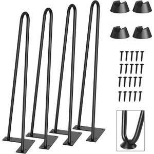 CWLOTAC 16'' Hairpin Coffee Table Legs Set of 4-3 Solid Rods with Metal Desk Table Legs - Industrial Home DIY for Bench Legs, Dining Table Legs, Bar Height Table Legs - 4PCS Rubber Floor Protectors