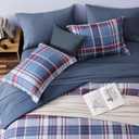AMBERSPACE Plaid Full Size Comforter Set Navy Red, Bedding Set 7 Pieces for Boys Girls Teen, Lightweight Bed in a Bag for Dorm with Sheets, Pillowcases & Shams