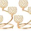 Metal Crystal Candle Holder Set of 3 - Elegant 5-Arm Metal Tea Light Centerpiece with Shining Crystal Bowl, Wedding Anniversary Table Decor for Dining, Party (Gold, 2 Pcs 3 Arm)