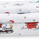 Berkshire Blanket Peanuts Kids Sheet Set Twin Size - 3 Pieces,Cute Character Snoopy Printed Soft Microfiber Bed Sheets,Holiday Helpers Sheet White